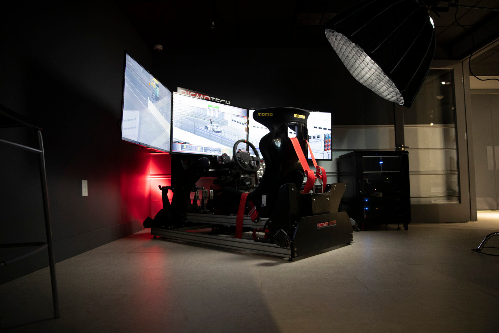 a triple screen racing simulator